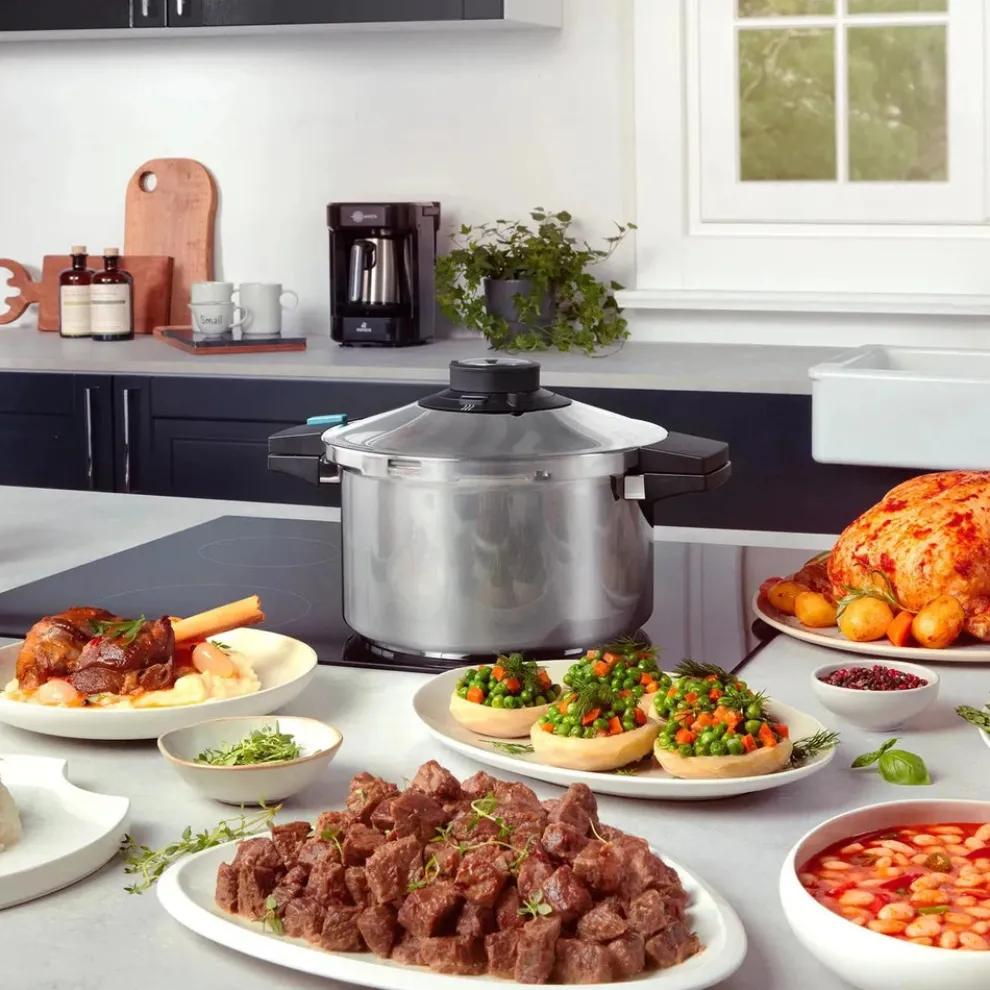 Karaca Quick and Safe 2-Piece Stainless Steel Induction Pressure Cooker Set, 6L+8L