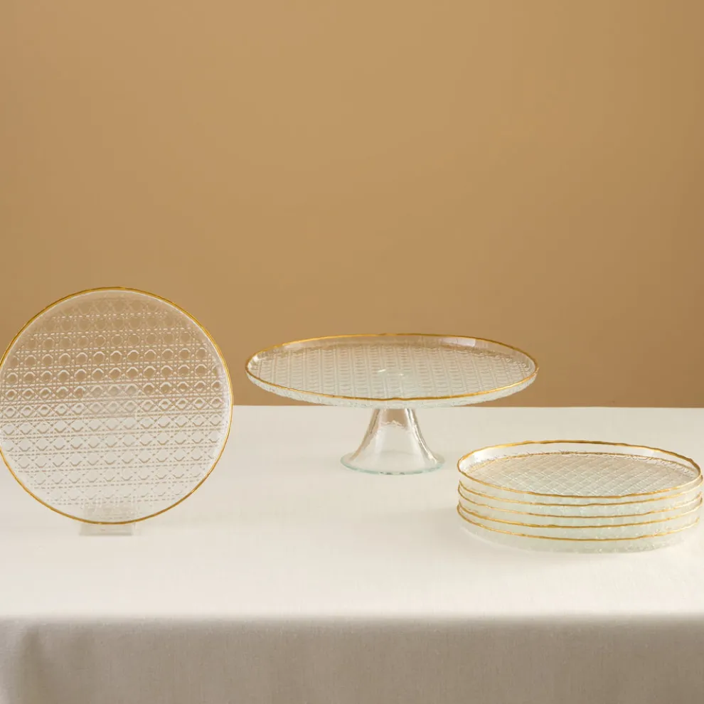 Karaca Rattan 7-Piece Serveware Set for 6 People, Gold