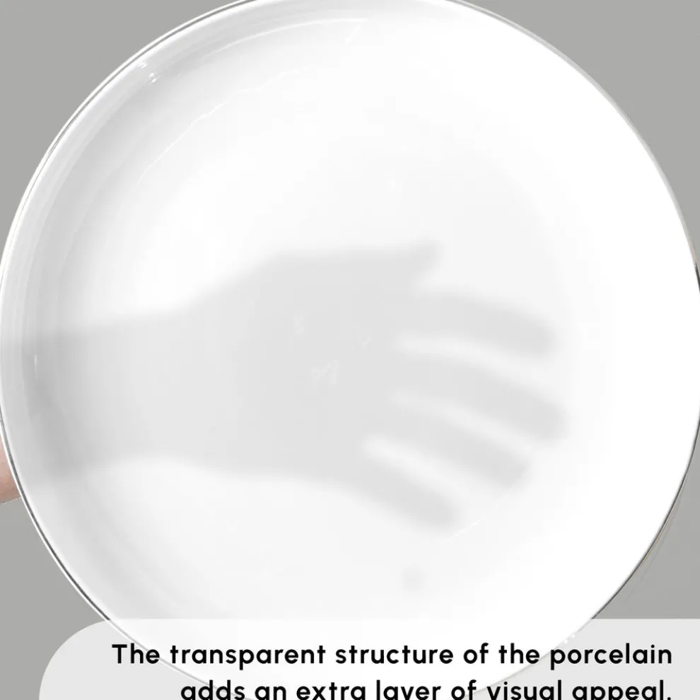 Karaca Red Carpet Collection Stream Bone China New Sunset 59-Piece Dinner Set for 12 People, Platinum White