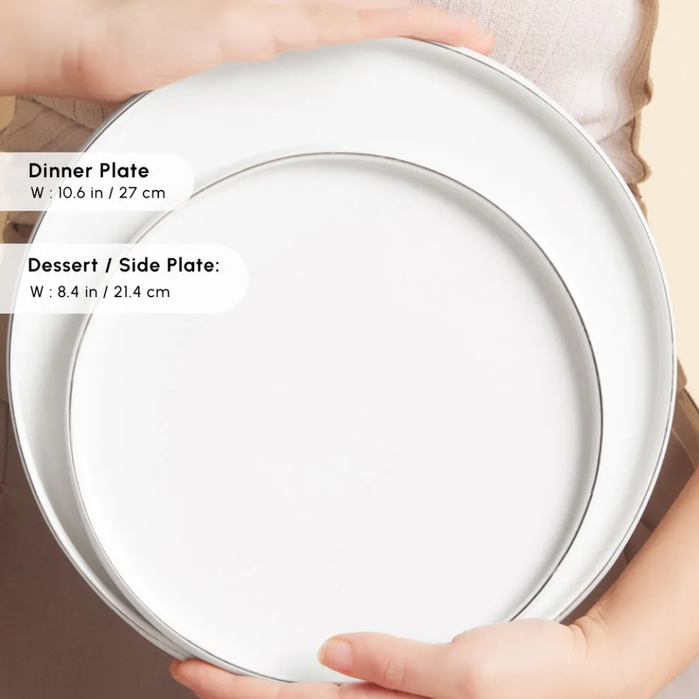 Karaca Red Carpet Collection Stream Bone China New Sunset 59-Piece Dinner Set for 12 People, Platinum White