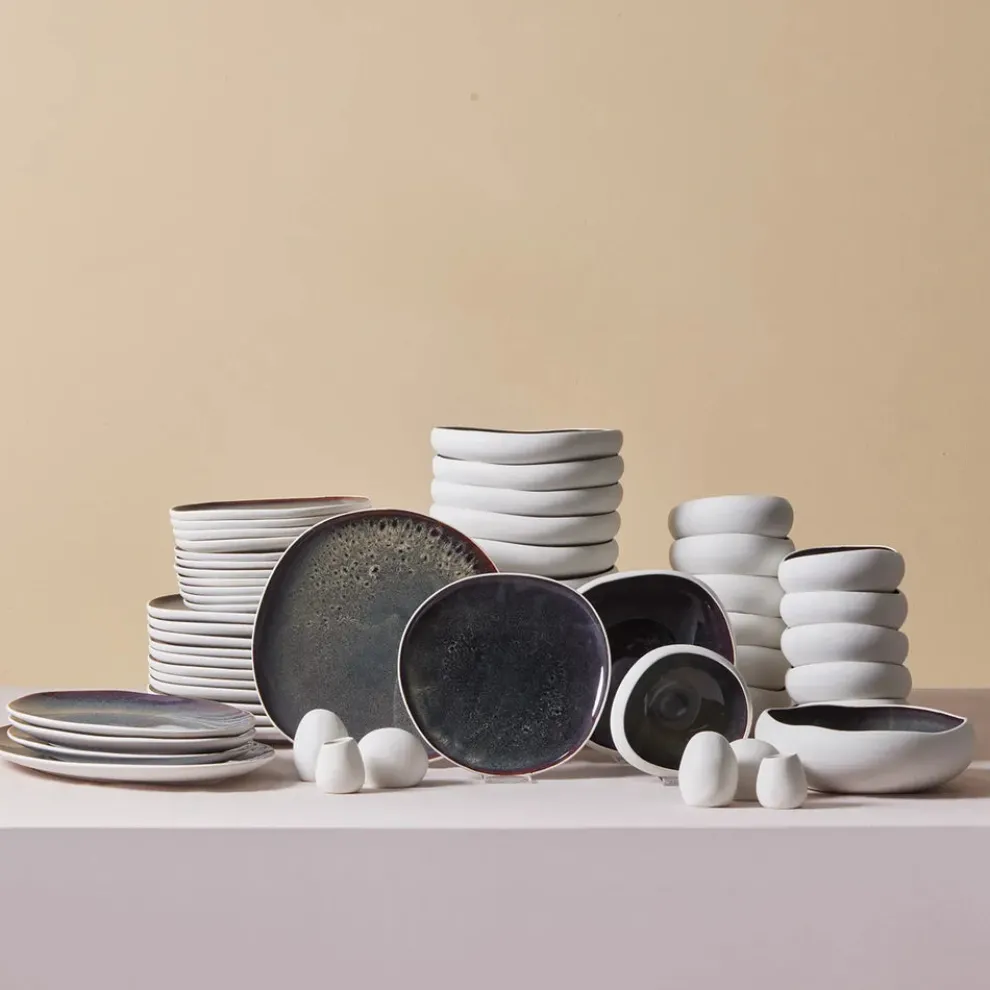 Karaca Red Carpet Collection Earth Collection New Galactic Reactive Glaze 59-Piece Dinner Set for 12 People, White