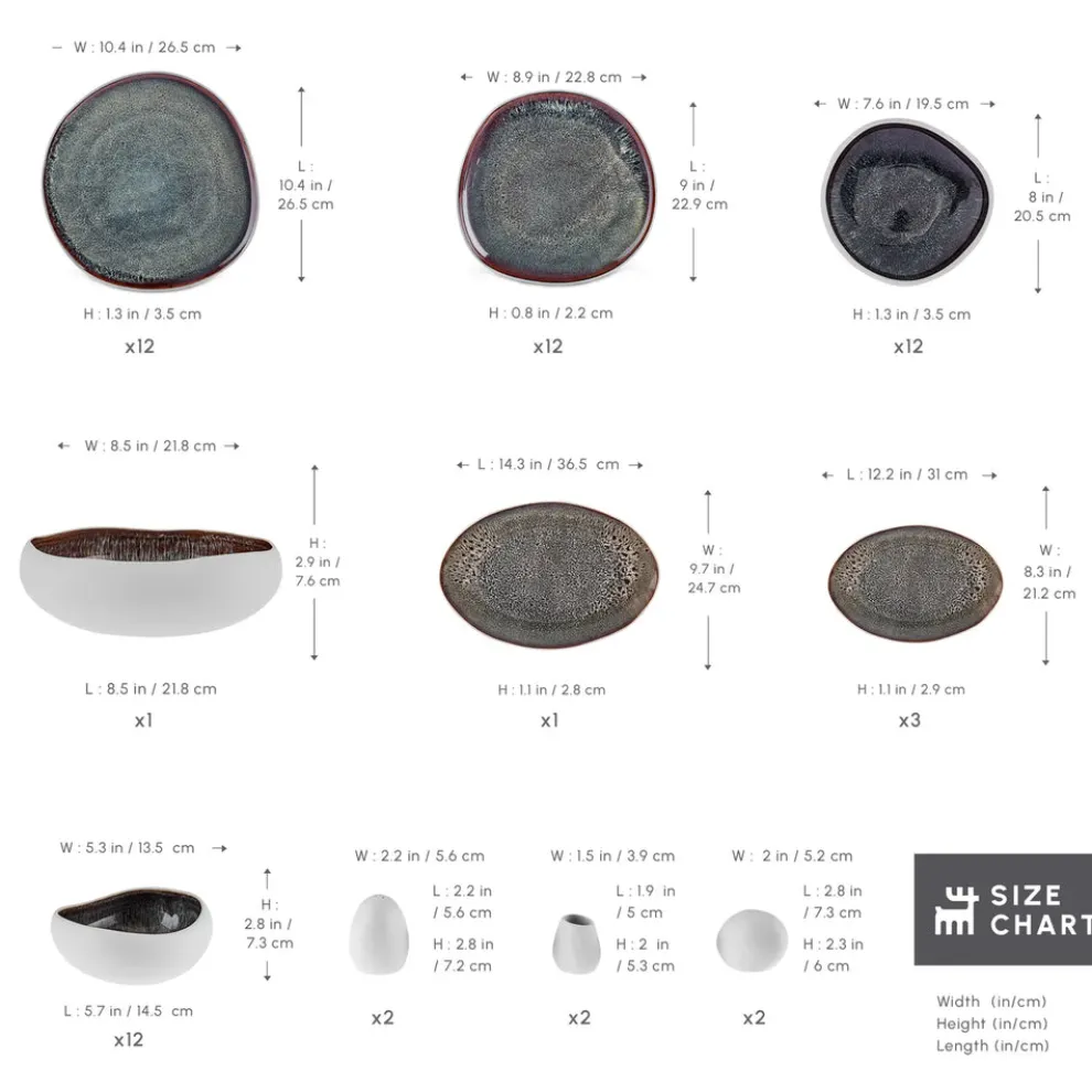 Karaca Red Carpet Collection Earth Collection New Galactic Reactive Glaze 59-Piece Dinner Set for 12 People, White