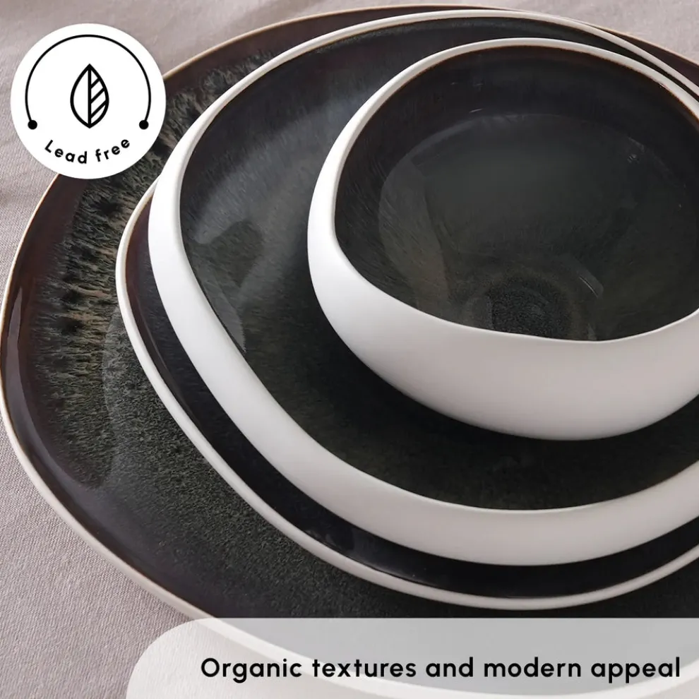 Karaca Red Carpet Collection Earth Collection New Galactic Reactive Glaze 59-Piece Dinner Set for 12 People, White