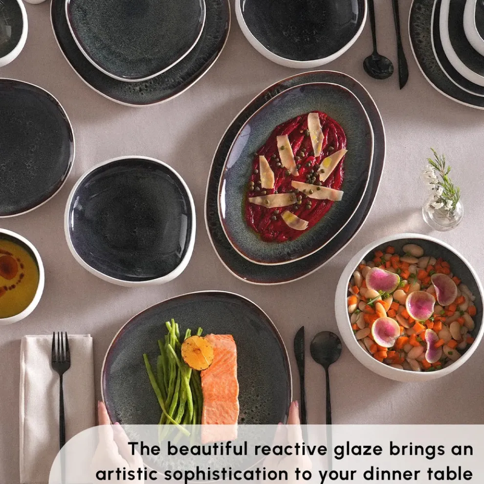 Karaca Red Carpet Collection Earth Collection New Galactic Reactive Glaze 59-Piece Dinner Set for 12 People, White