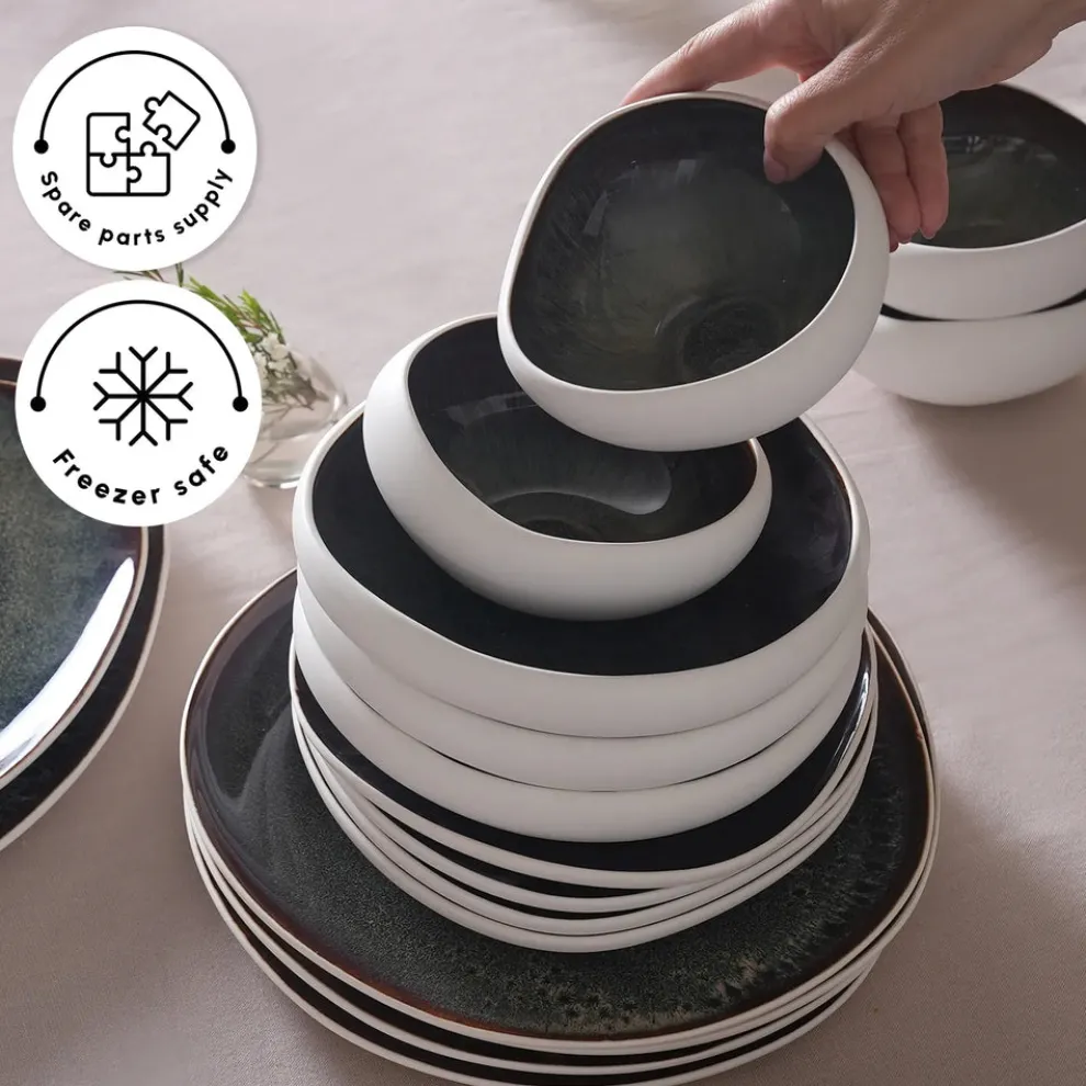 Karaca Red Carpet Collection Earth Collection New Galactic Reactive Glaze 59-Piece Dinner Set for 12 People, White