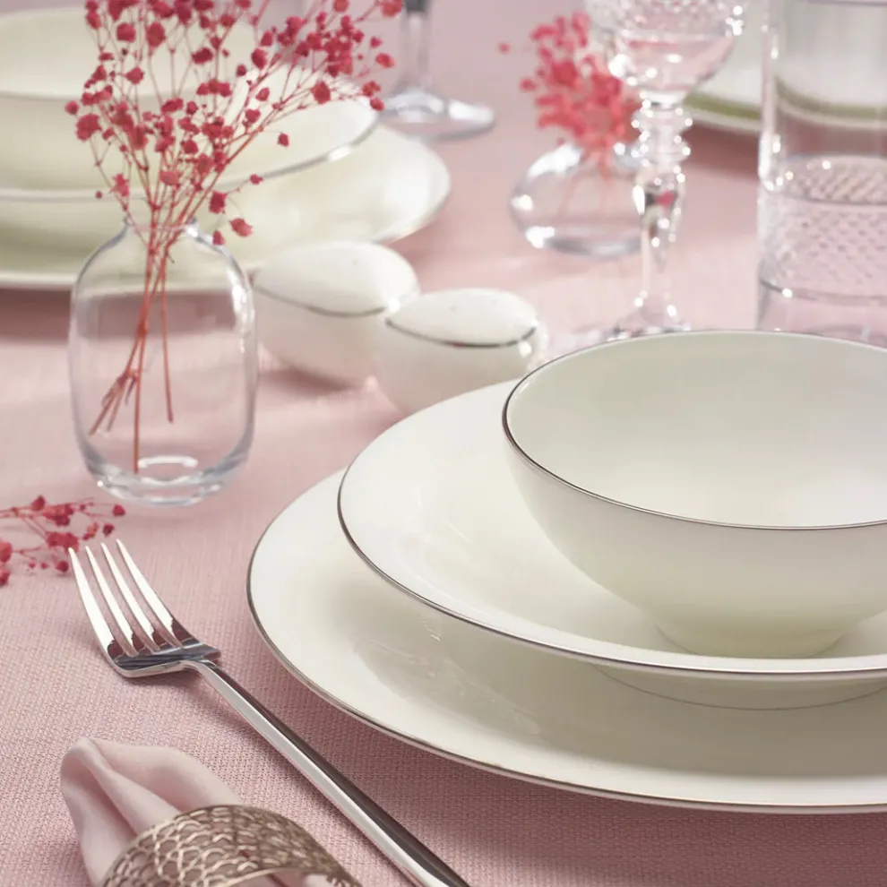 Karaca Red Carpet Collection Fine Pearl Extra Argento 62-Piece Dinner Set for 12 People, Silver White