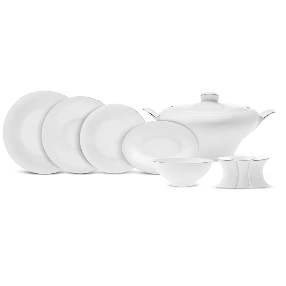 Karaca Red Carpet Collection Fine Pearl Extra Argento 62-Piece Dinner Set for 12 People, Silver White