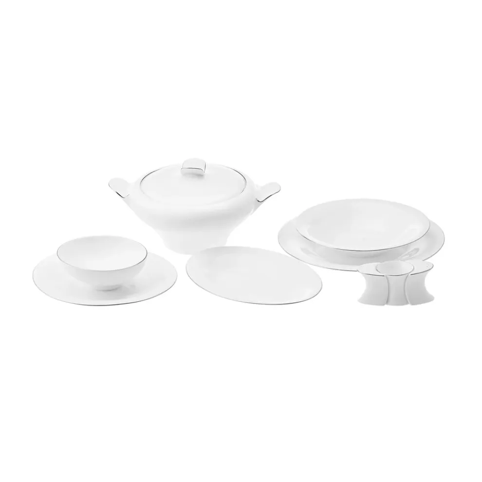 Karaca Red Carpet Collection Fine Pearl Extra Argento 62-Piece Dinner Set for 12 People, Silver White