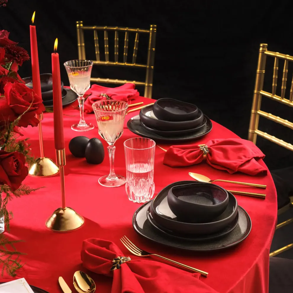 Karaca Red Carpet Collection Earth Collection New Galactic Reactive Glaze 59-Piece Dinner Set for 12 People, Black