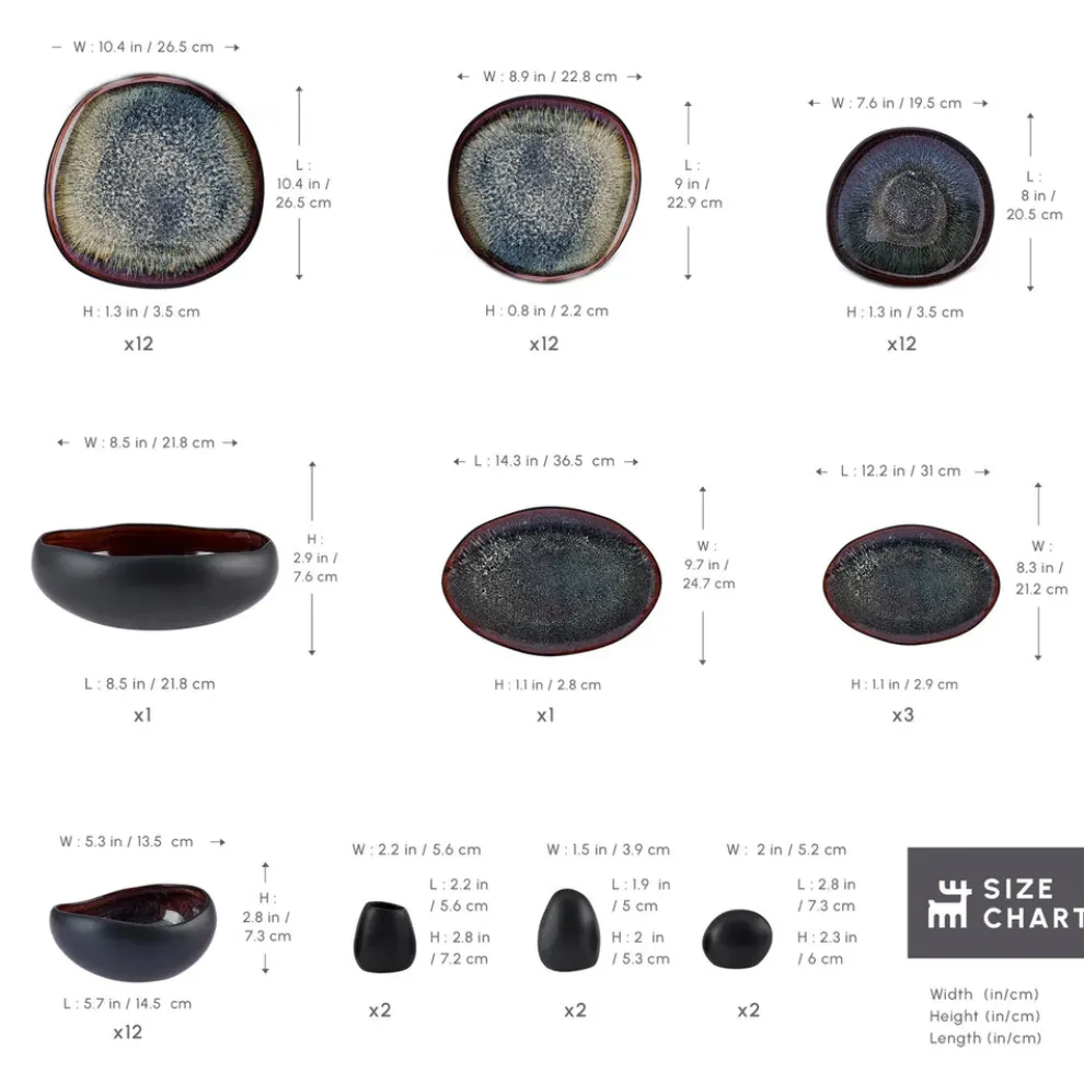 Karaca Red Carpet Collection Earth Collection New Galactic Reactive Glaze 59-Piece Dinner Set for 12 People, Black