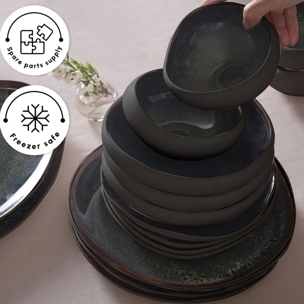 Karaca Red Carpet Collection Earth Collection New Galactic Reactive Glaze 59-Piece Dinner Set for 12 People, Black