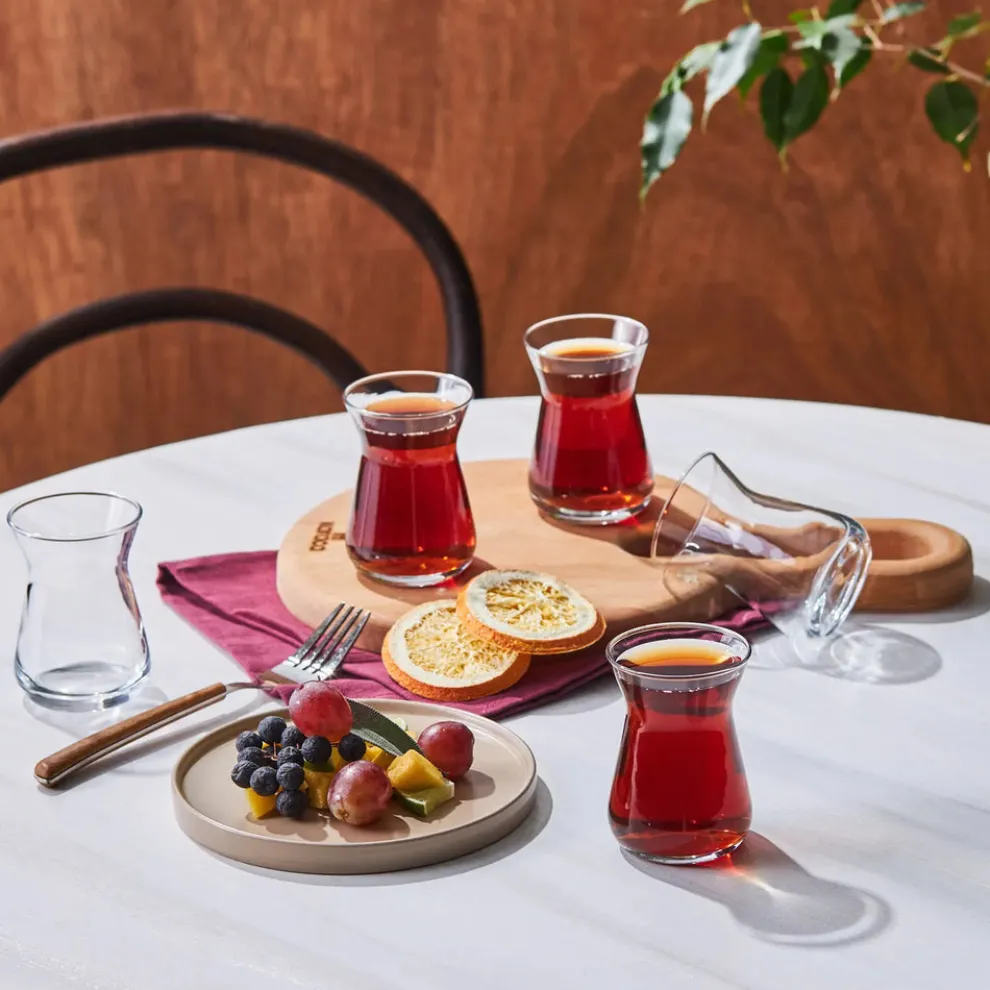 Karaca İrem 6-Piece Glass Turkish Tea Set for 6 People, 132ml, Transparent