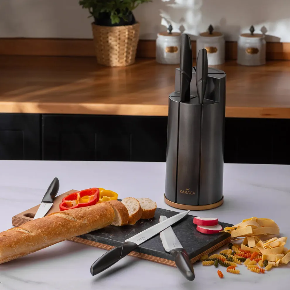 Karaca Retro 5 Piece Knife Block Set, Anthracite