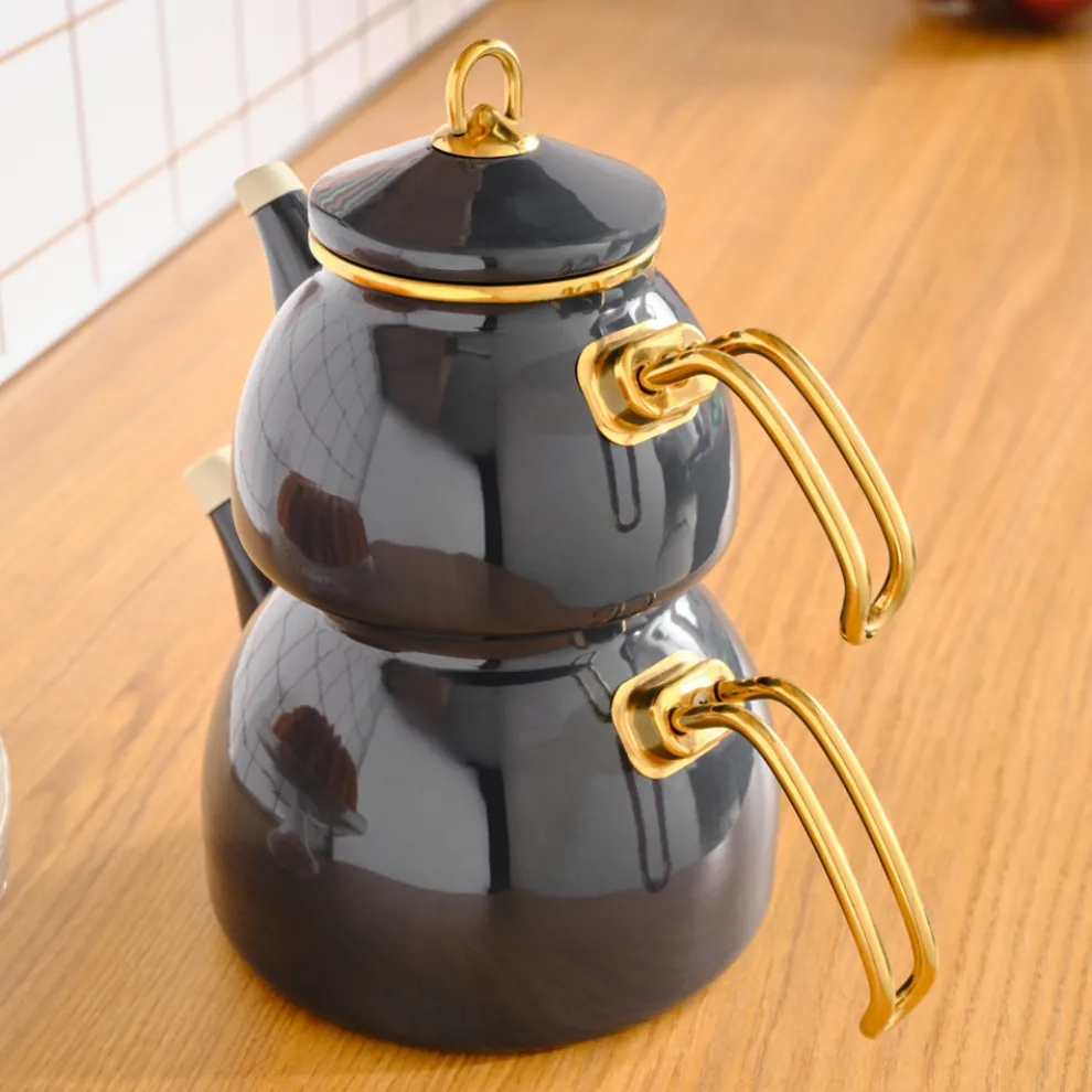 Karaca Retro Enamel Induction Teapot Set, Anthracite