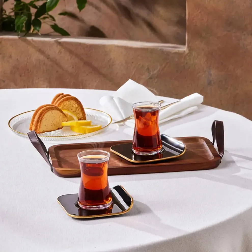 Karaca Retro 12-Piece Turkish Tea Set for 6 People, 165ml, Black