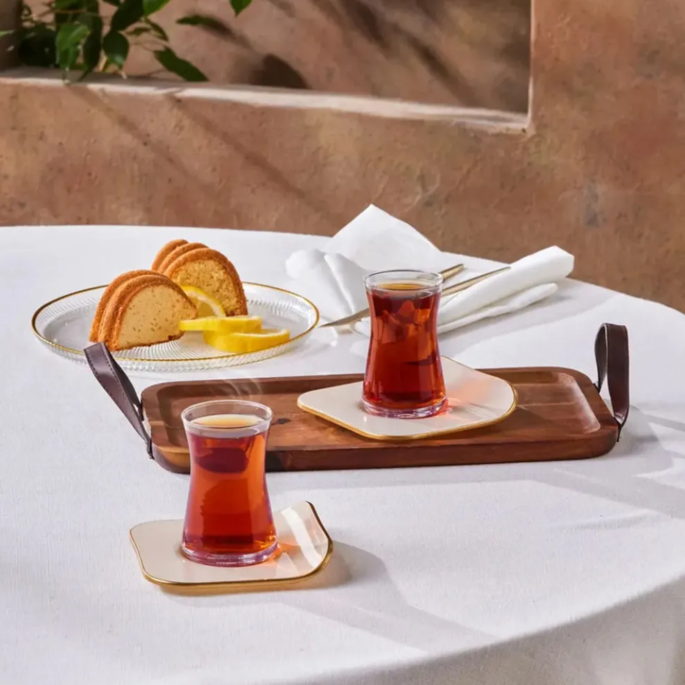 Karaca Retro 12-Piece Turkish Tea Set for 6 People, 165ml, Cream