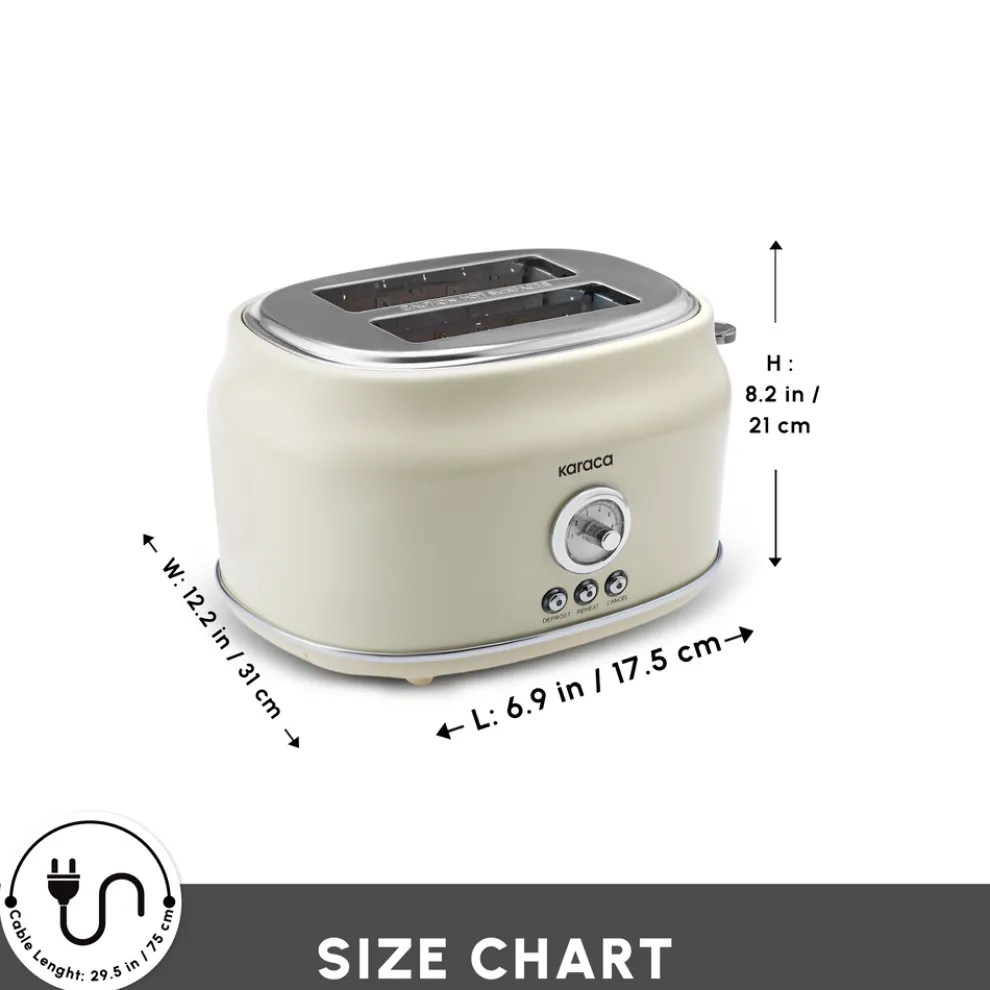 Karaca Retro 2-Slice Toaster, 815W, Cream