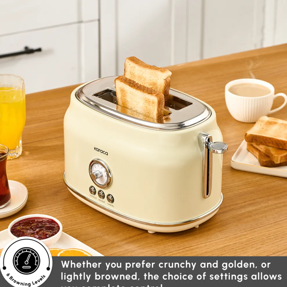 Karaca Retro 2-Slice Toaster, 815W, Cream
