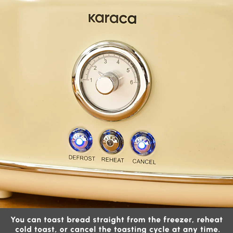 Karaca Retro 2-Slice Toaster, 815W, Cream