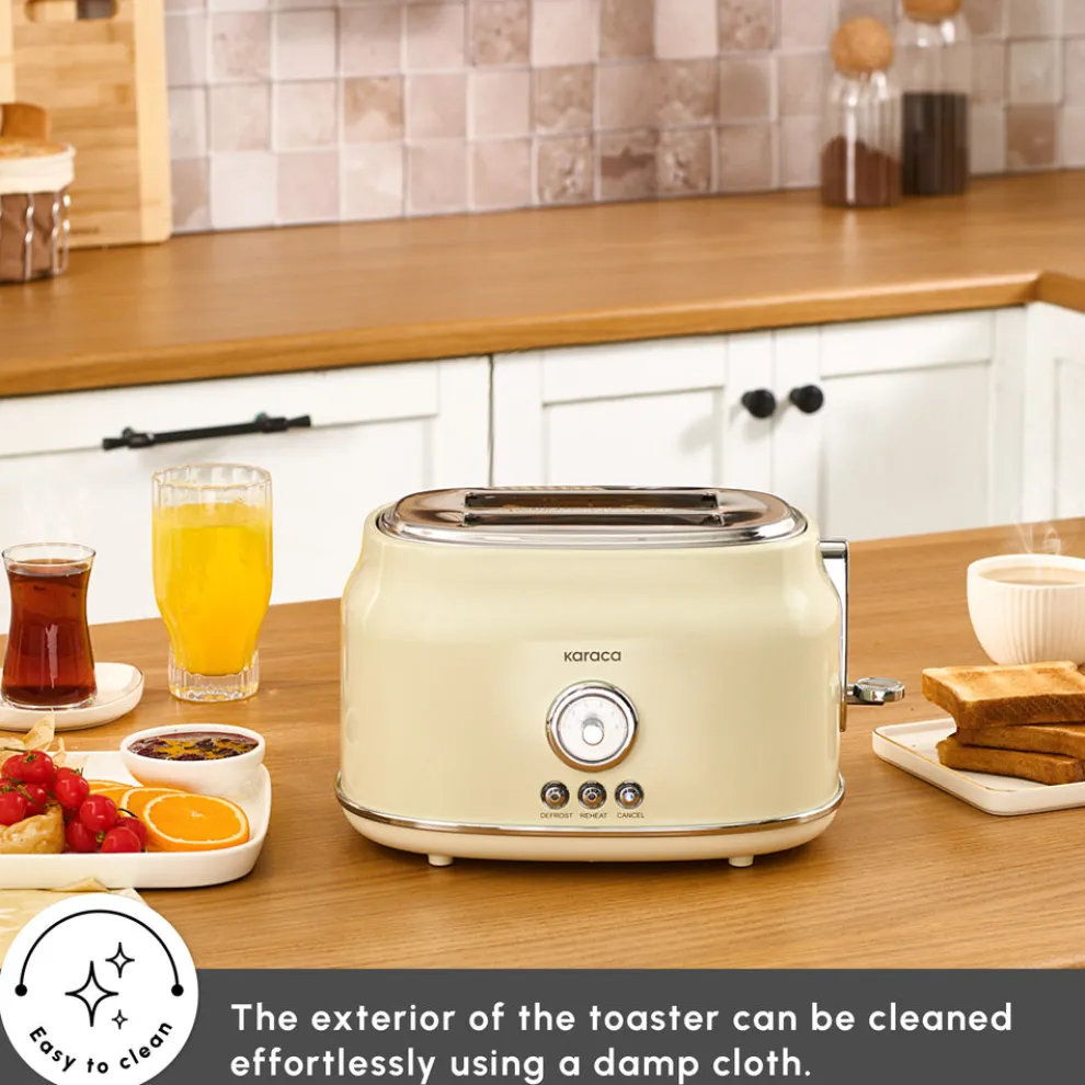 Karaca Retro 2-Slice Toaster, 815W, Cream