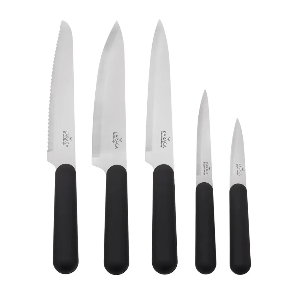 Karaca Right 5 Piece Knife Block Set, Black