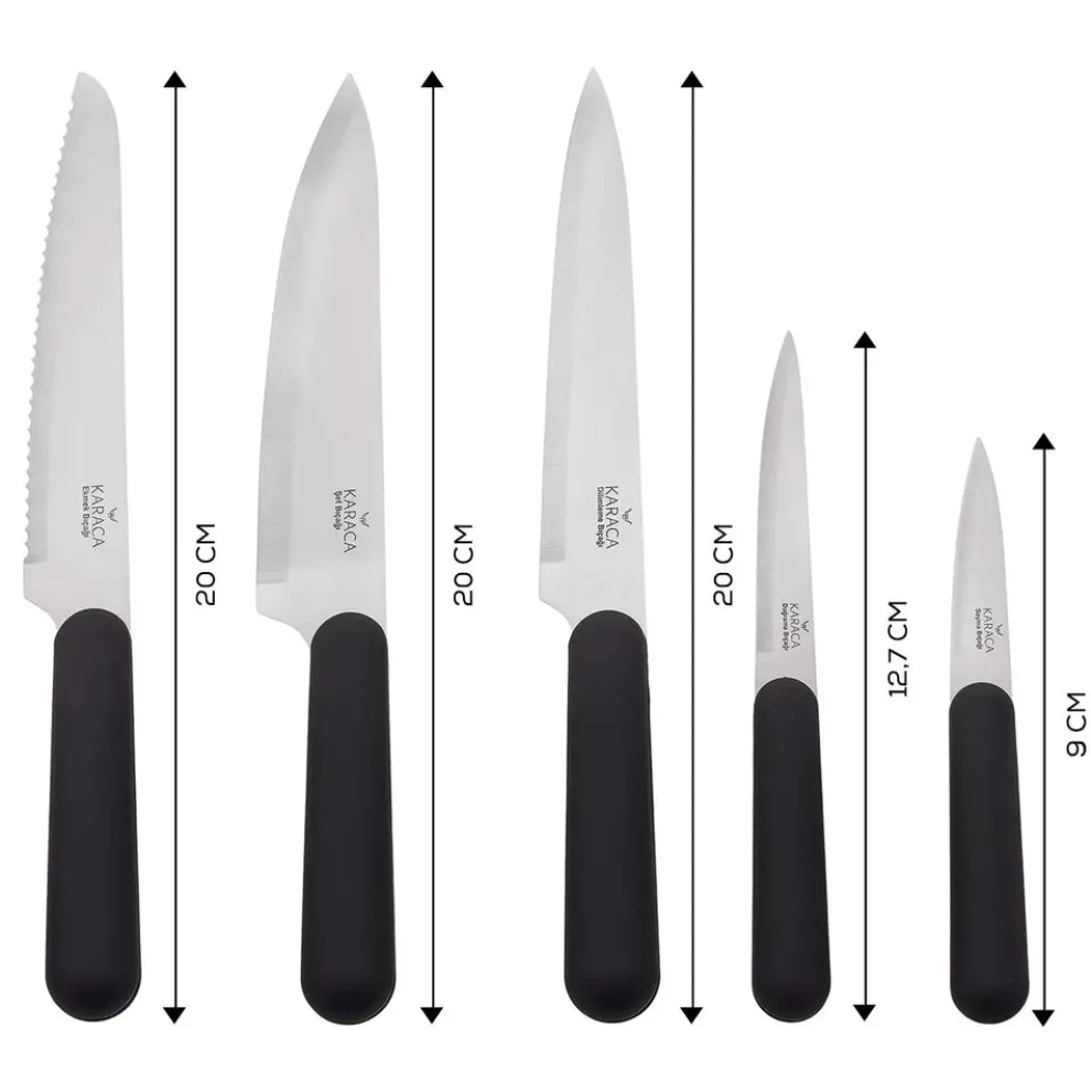 Karaca Right 5 Piece Knife Block Set, Black
