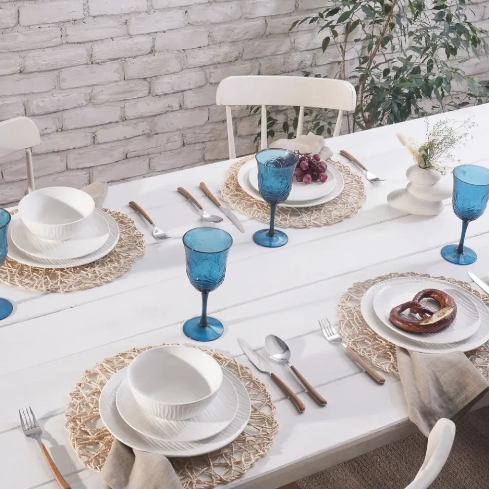 Karaca Ripple 12-Piece Porcelain Dinner Set for 4 People, White