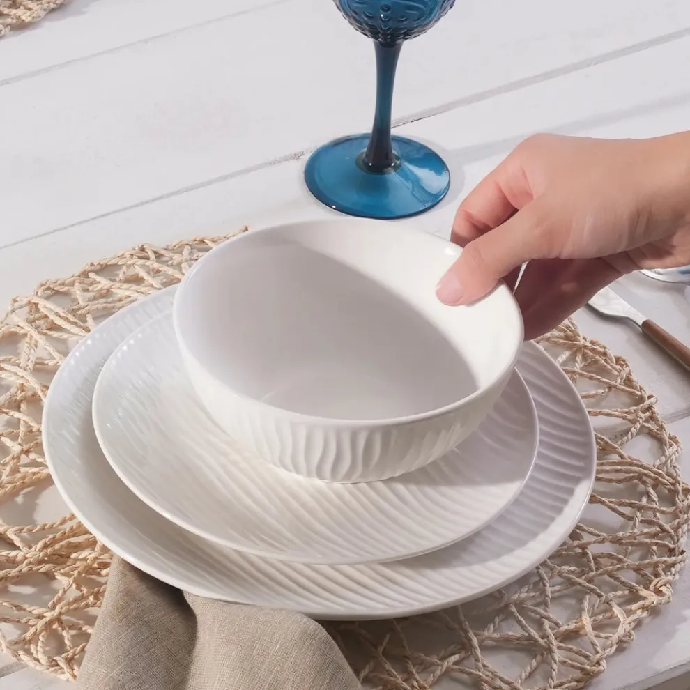 Karaca Ripple 12-Piece Porcelain Dinner Set for 4 People, White