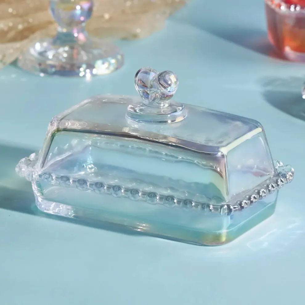 Karaca Rory Glass Butter Dish 17cm, Transparent