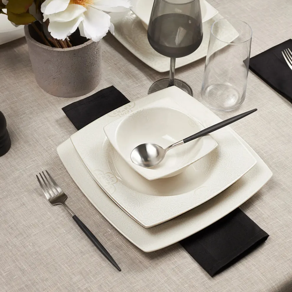 Karaca Royal Lace 24-Piece Porcelain Dinner Set for 6 People, White