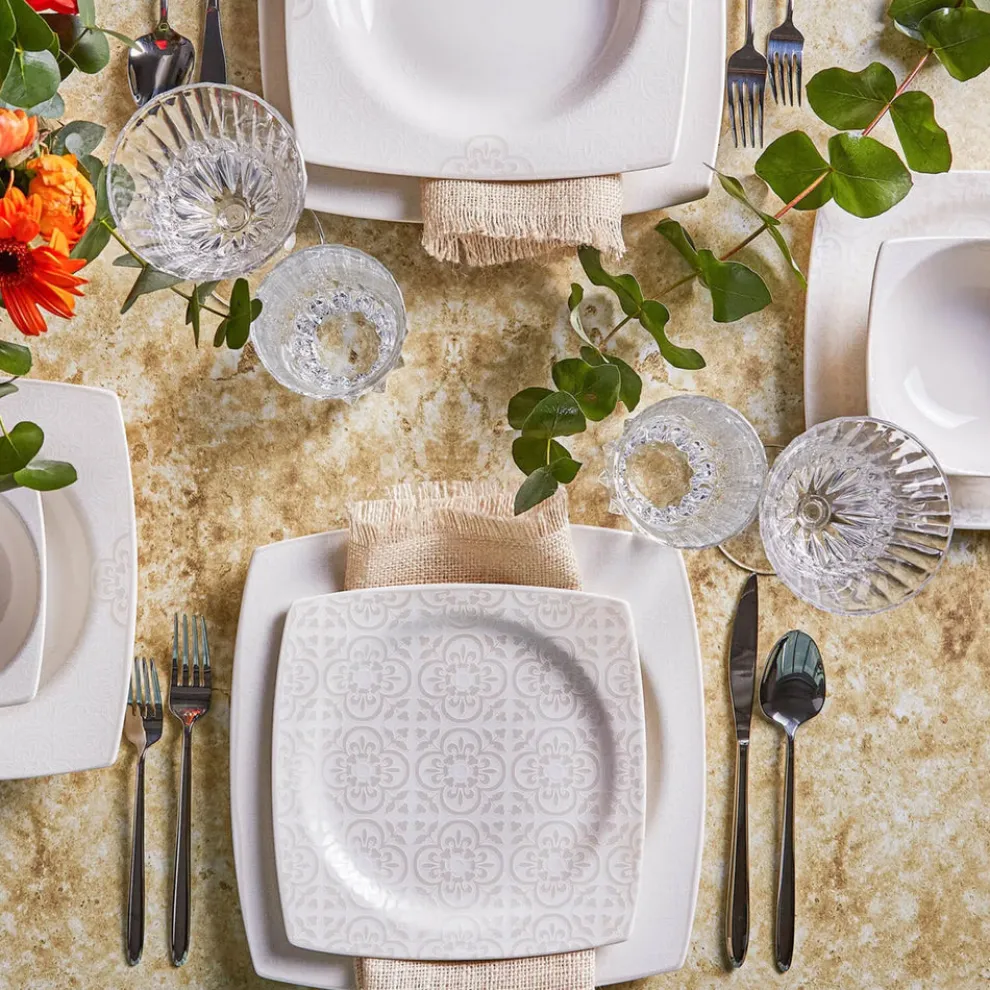 Karaca Royal Lace 24-Piece Porcelain Dinner Set for 6 People, White