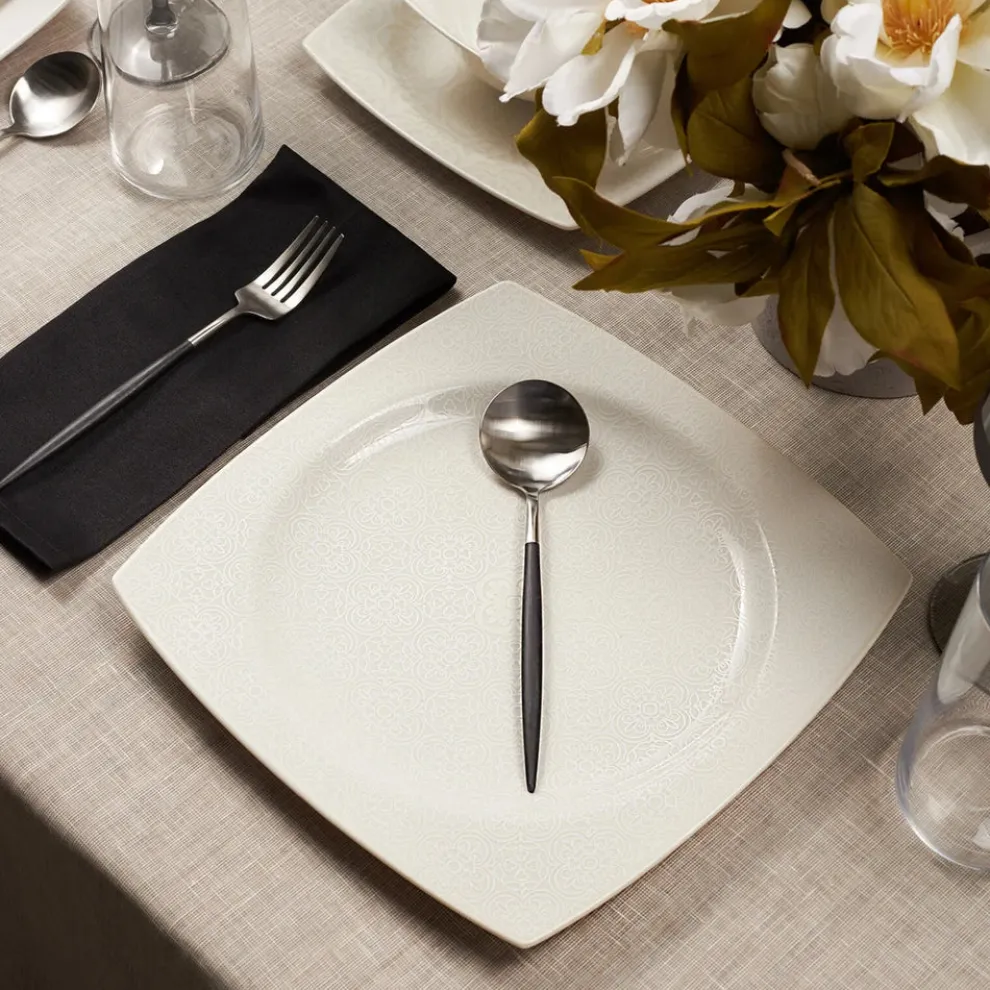 Karaca Royal Lace 24-Piece Porcelain Dinner Set for 6 People, White