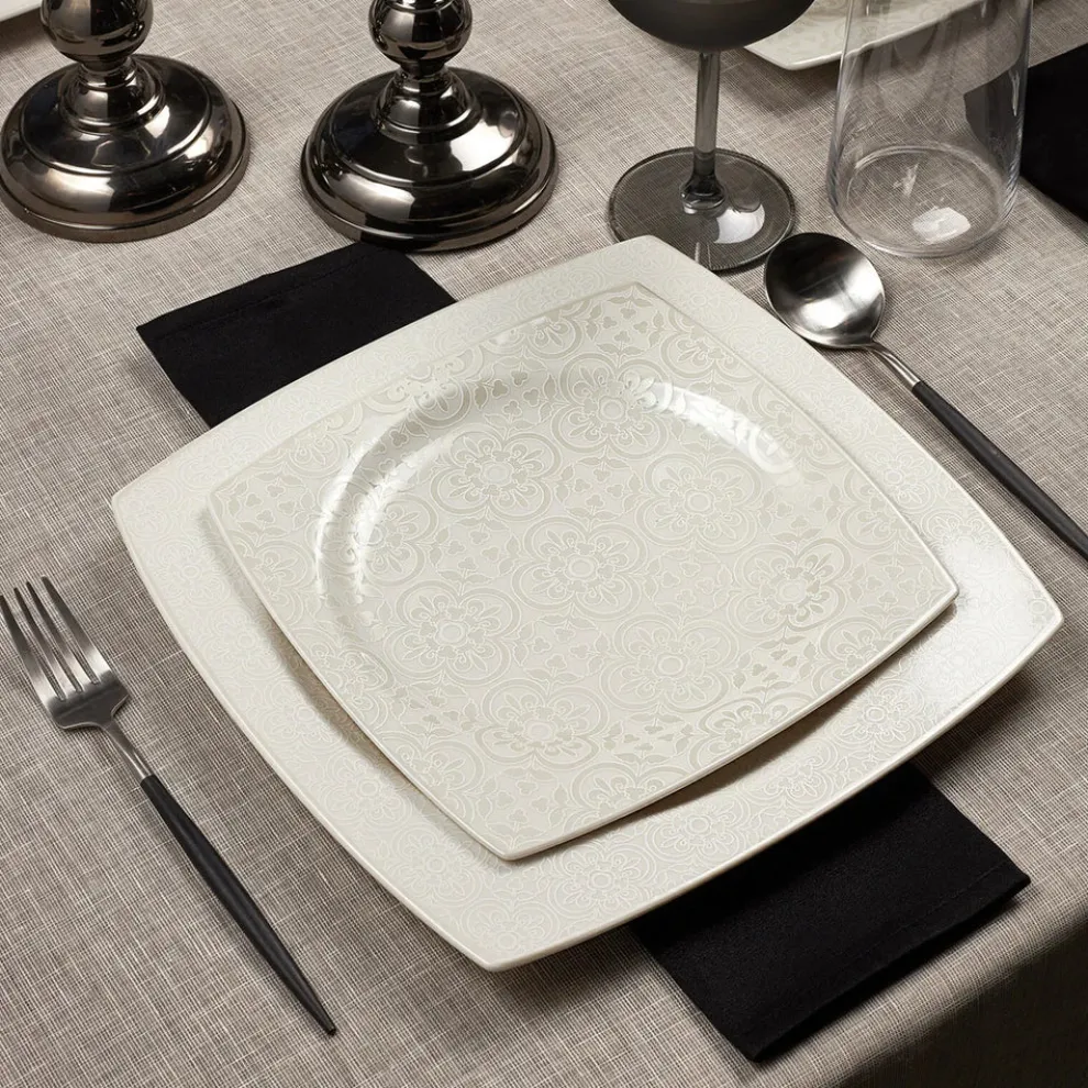 Karaca Royal Lace 24-Piece Porcelain Dinner Set for 6 People, White