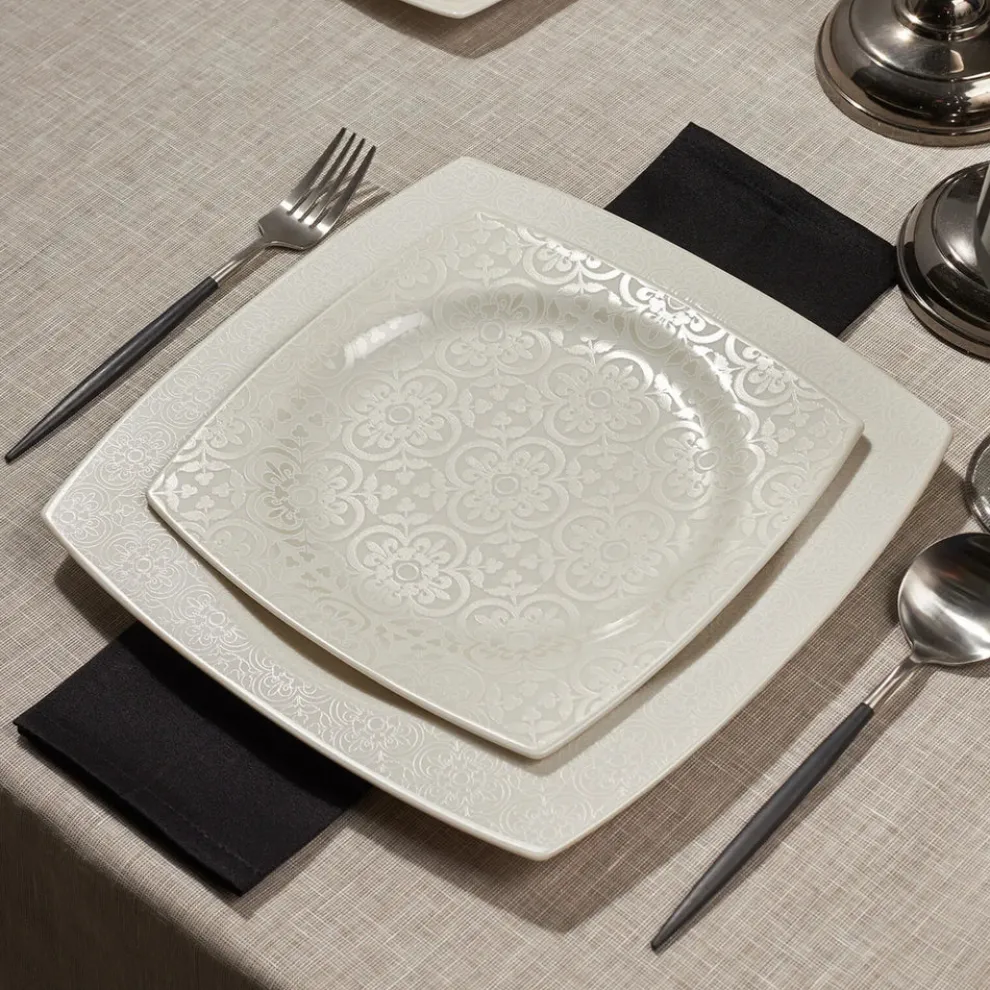 Karaca Royal Lace 24-Piece Porcelain Dinner Set for 6 People, White