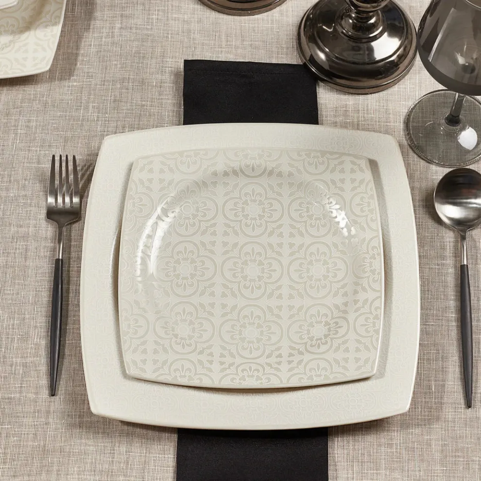 Karaca Royal Lace 24-Piece Porcelain Dinner Set for 6 People, White