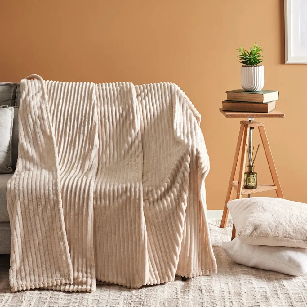 Karaca Ruby Stripe Wellsoft Blanket, Double, Ecru