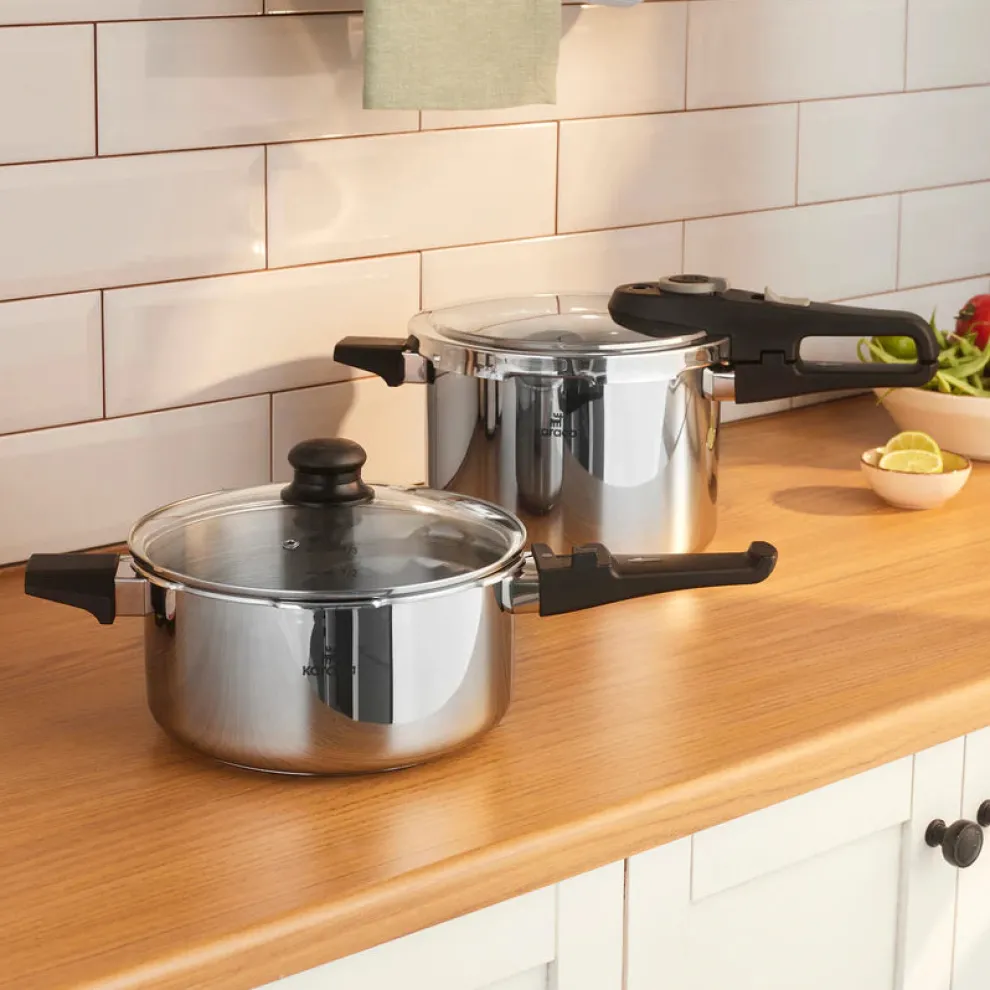 Karaca Ruggersteel 4-Piece Stainless Steel Induction Pressure Cooker Set, 4L+6L, Grey