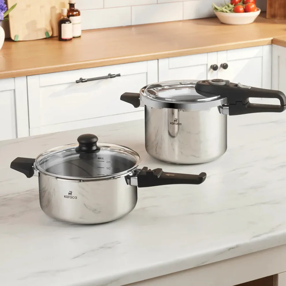 Karaca Ruggersteel 4-Piece Stainless Steel Induction Pressure Cooker Set, 4L+6L, Grey