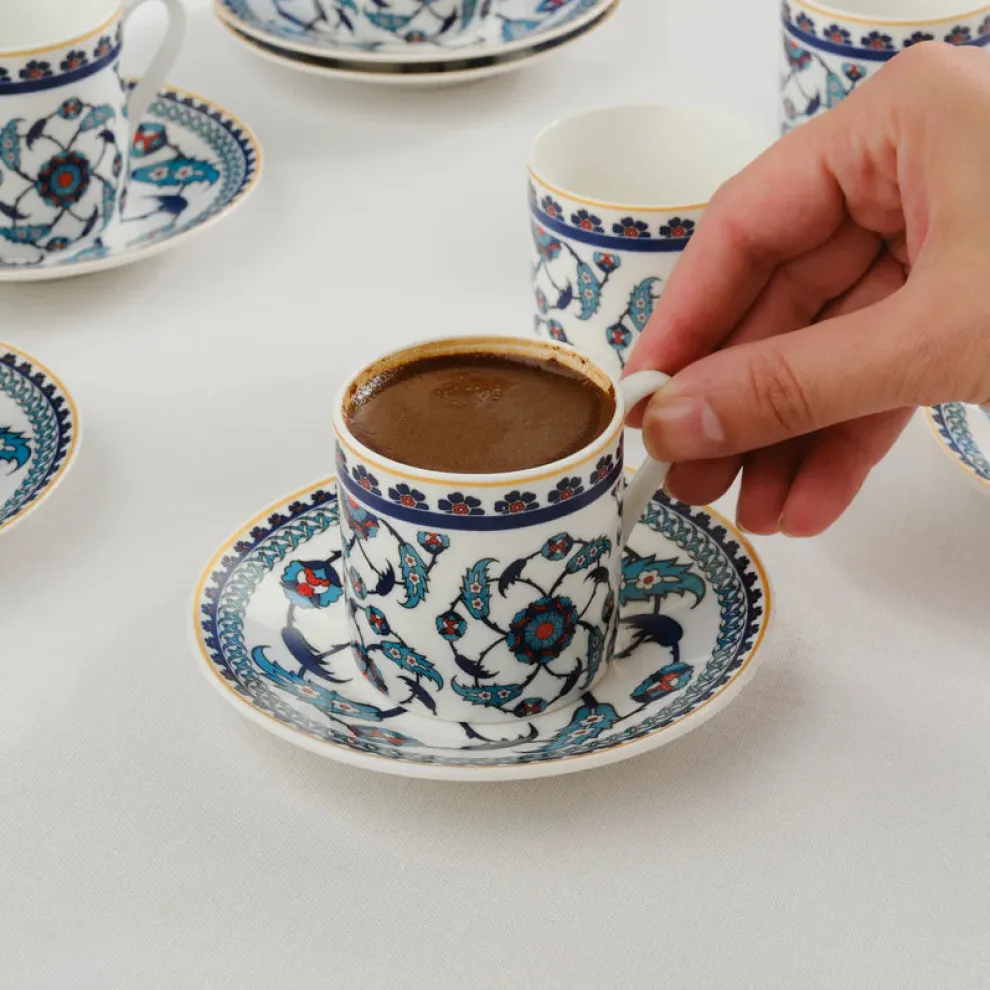 Karaca Rumi 12-Piece Bone China Turkish Coffee Cup Set for 6 People, 80ml, Multi