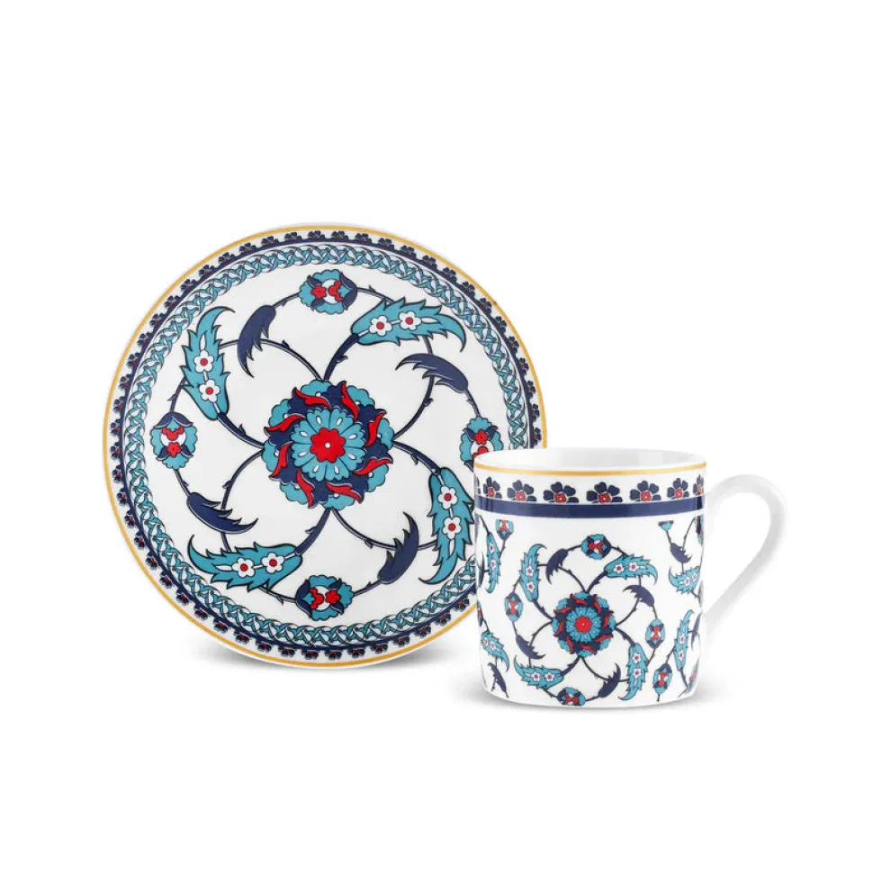 Karaca Rumi 12-Piece Bone China Turkish Coffee Cup Set for 6 People, 80ml, Multi