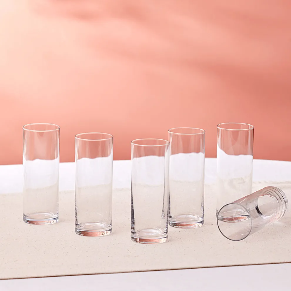 Karaca Saki 6-Piece Highball Glass Set, 195ml, Transparent