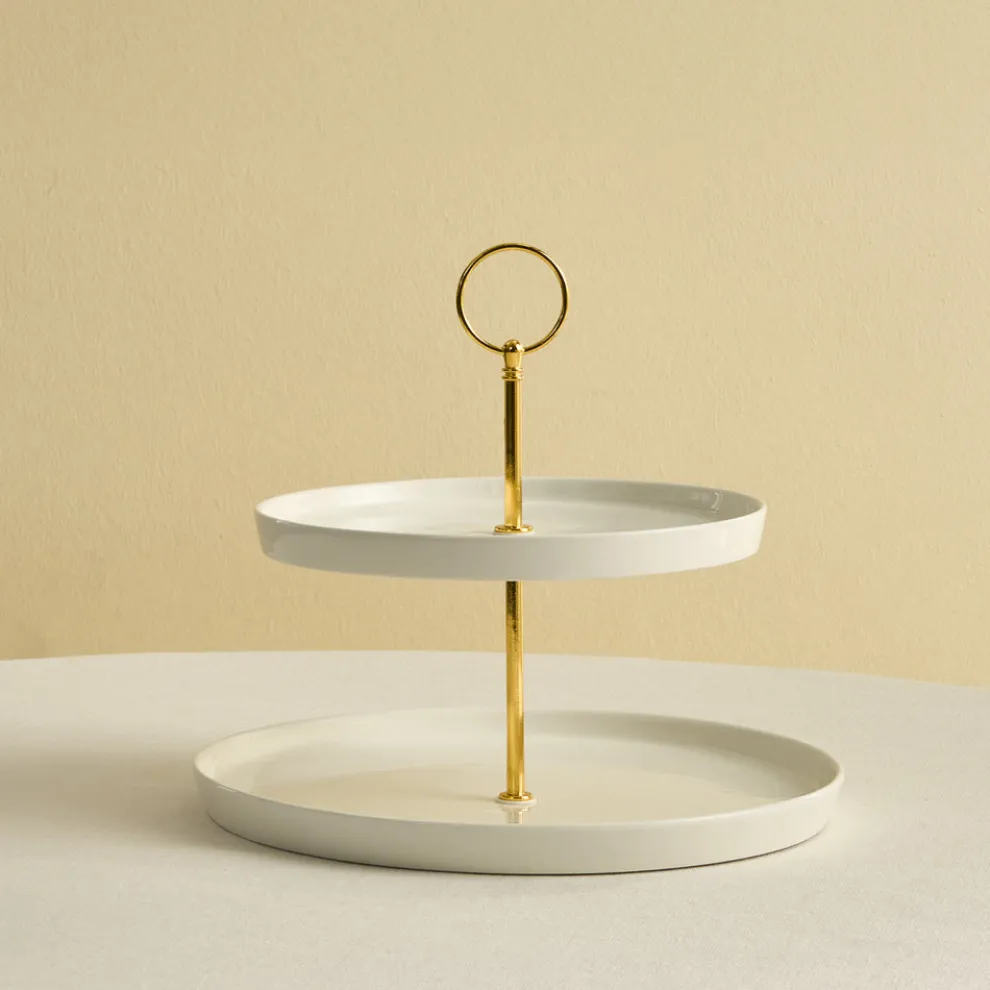 Karaca Salvare Bone China 2-Tier Cake Stand, White