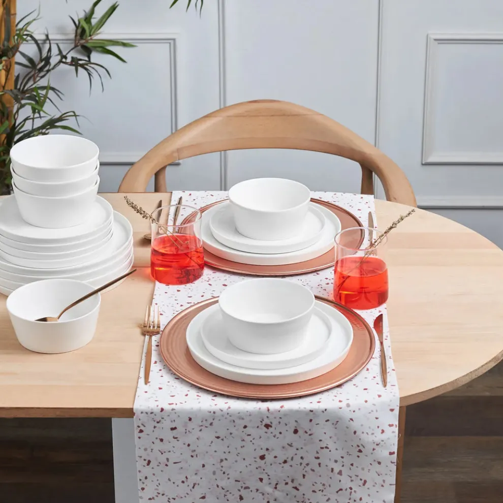 Karaca Salvare 18-Piece Bone China Dinner Set for 6 People, White