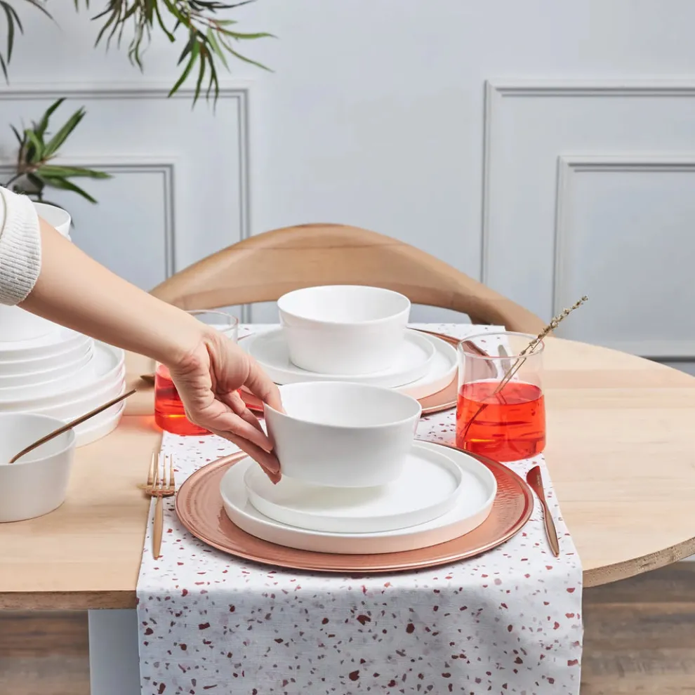 Karaca Salvare 18-Piece Bone China Dinner Set for 6 People, White