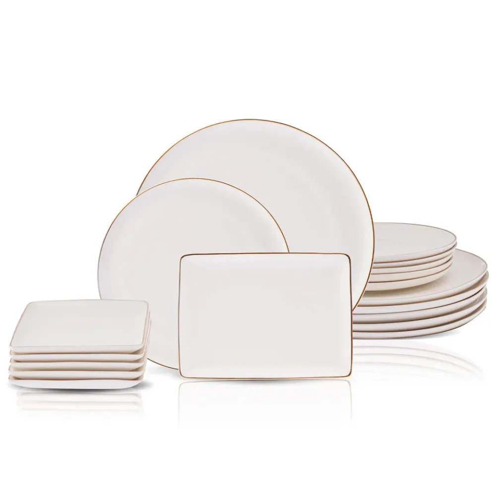 Karaca Santo 18-Piece Bone China Dinner Set for 6 People, White Gold