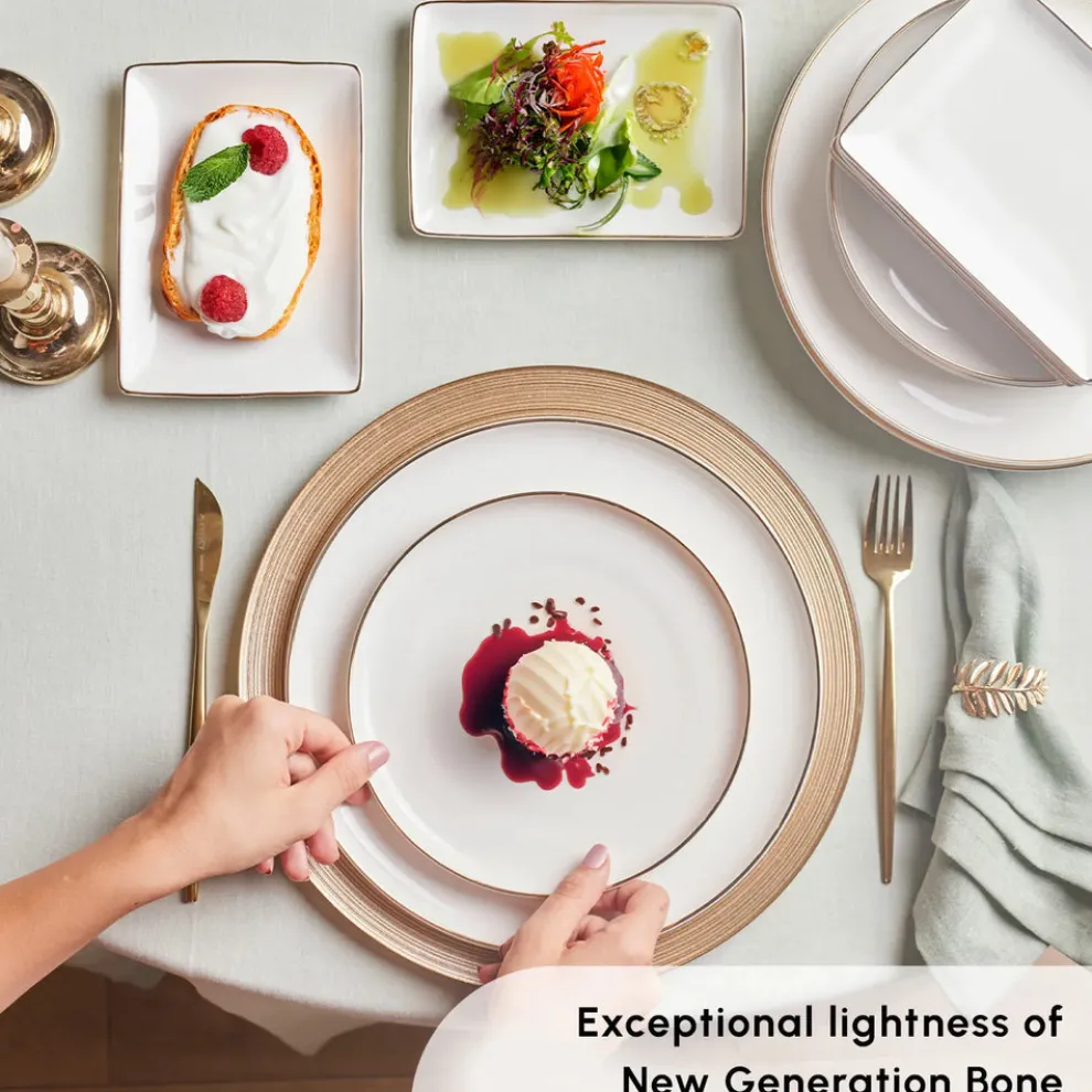 Karaca Santo 18-Piece Bone China Dinner Set for 6 People, White Gold