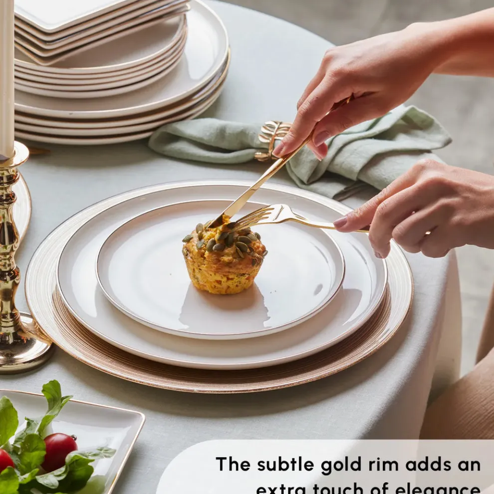 Karaca Santo 18-Piece Bone China Dinner Set for 6 People, White Gold