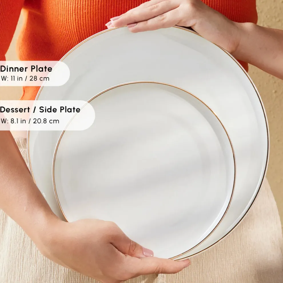 Karaca Santo 18-Piece Bone China Dinner Set for 6 People, White Gold