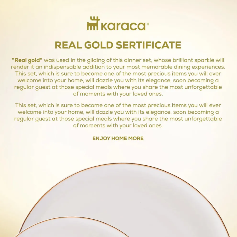 Karaca Santo 18-Piece Bone China Dinner Set for 6 People, White Gold