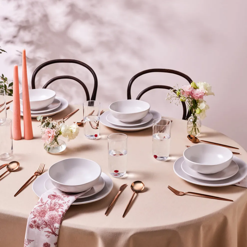 Karaca Scarlet 18-Piece Stoneware Dinner Set for 6 People, White